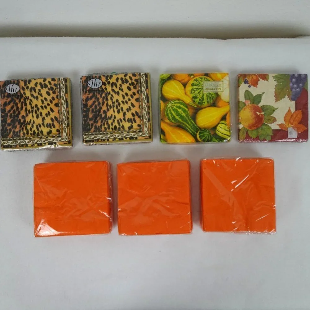 Paper Napkins Animal Print Orange 7 Packs Unopened Cocktail Decoupage Party